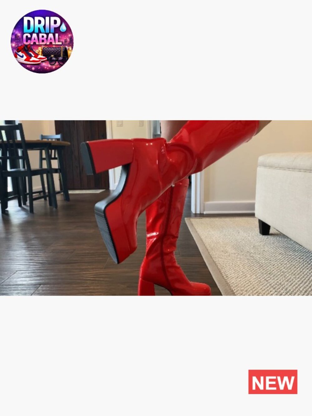 Patent Leather Platform Knee High Boots Chunky Heel Square Toe Go-Go - Picture 7 of 7
